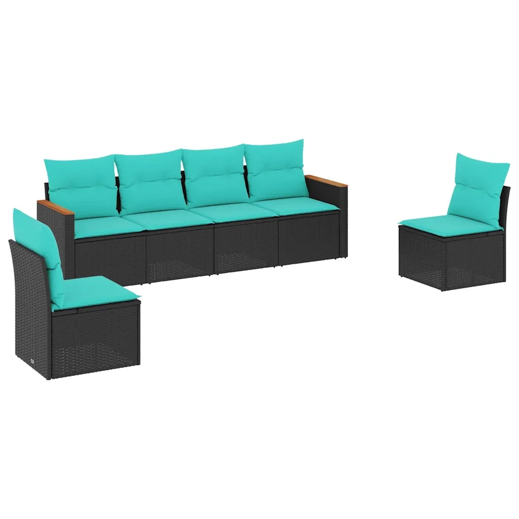 Set Divani da Giardino 6 pz con Cuscini Nero in Polyrattan 3225861