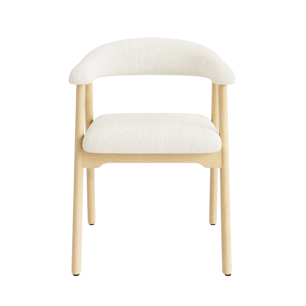 Set di 2 sedie da pranzo in legno massello con rivestimento bouclé, colore naturale