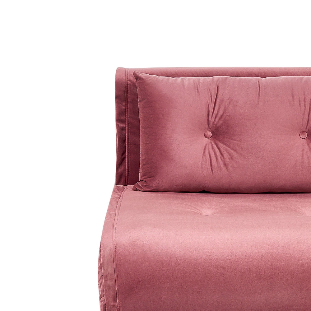 Divano Letto a 2 posti in velluto rosa con gambe in metallo senza braccioli 2 cuscini gambe metallo glamour