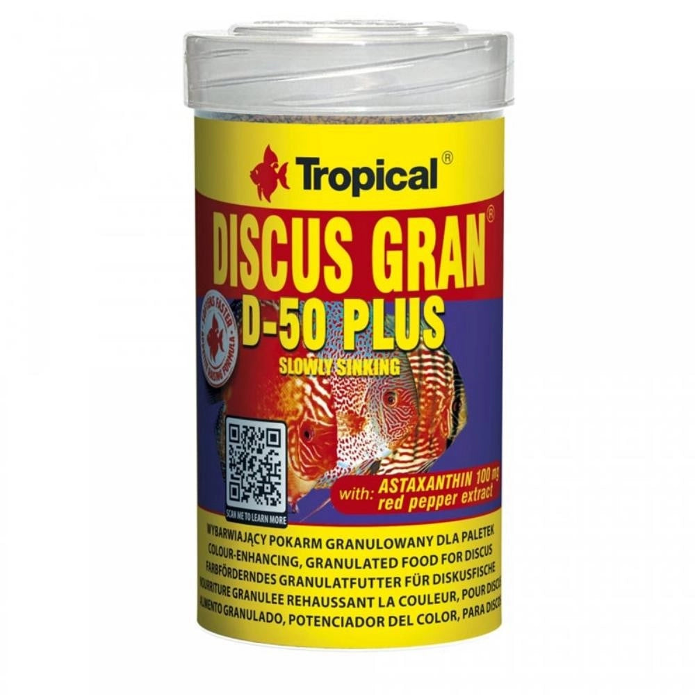 Tropical Discus Gran D-50 Plus - mangime granulare con astaxantina che intensifica i colori dei Discus Formato: 100 ml