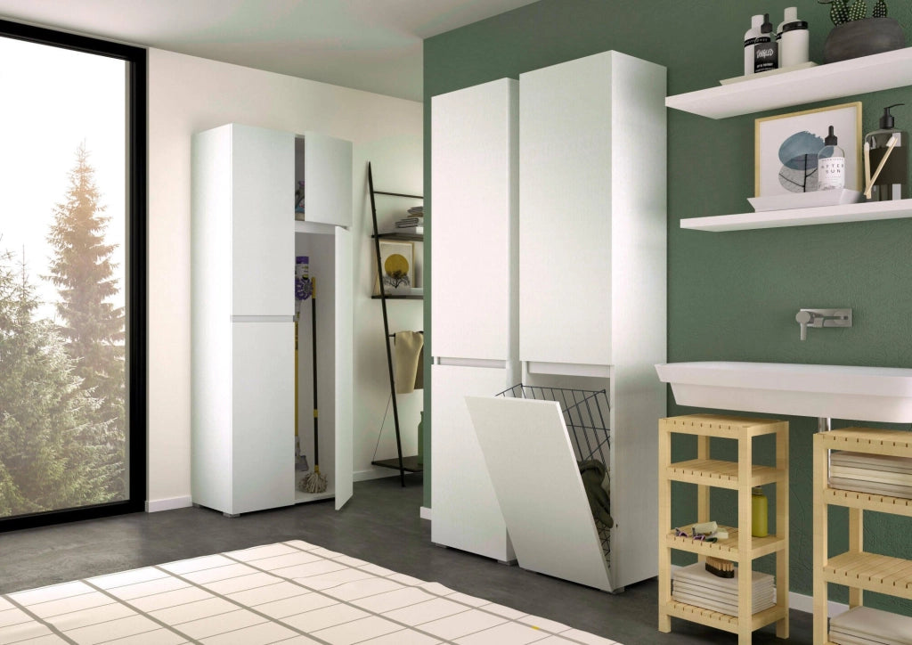 Aro, Armadio Multiuso 2 Ante 2 Ripiani Made in Italy, 45x195h cm Bianco