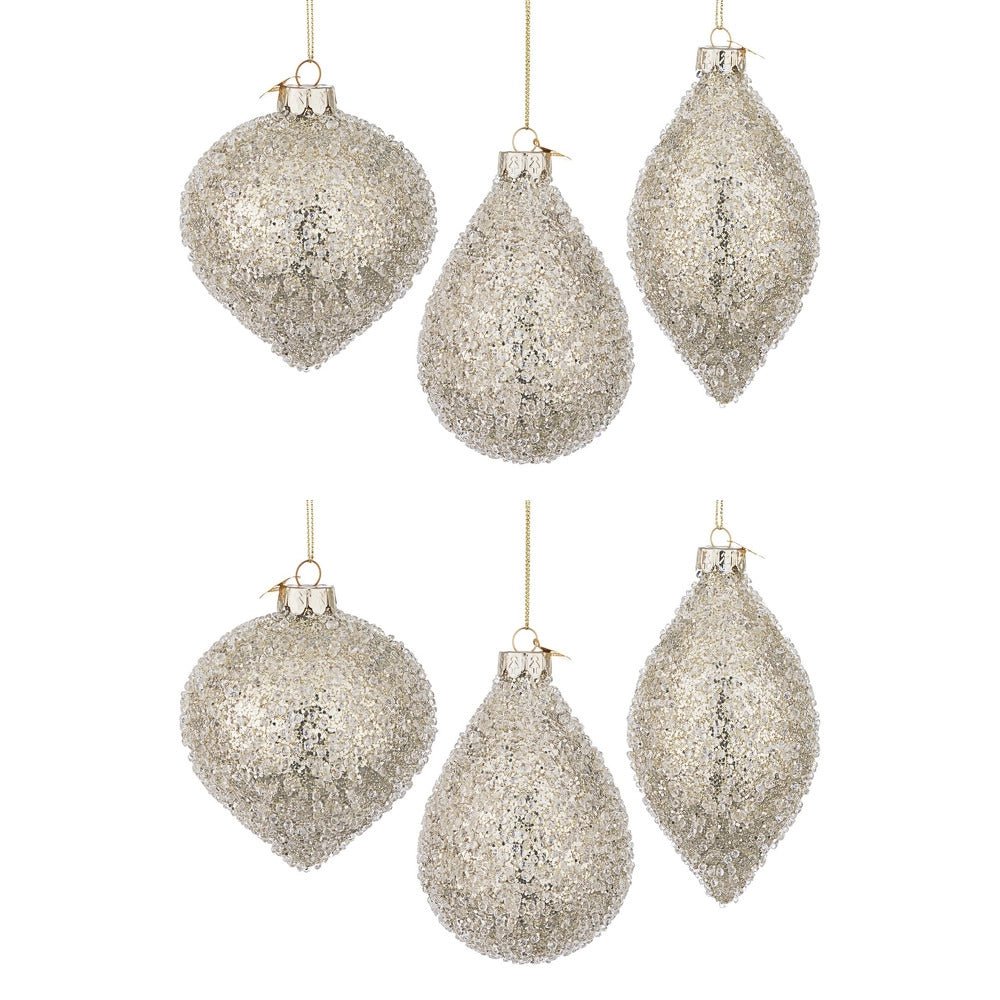 Pendagli di Natale in Vetro Oro con Strass Bianchi Symphony