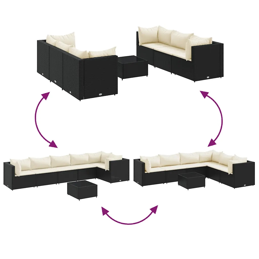 Set Salotto da Giardino con Cuscini 7pz Nero Polyrattan
