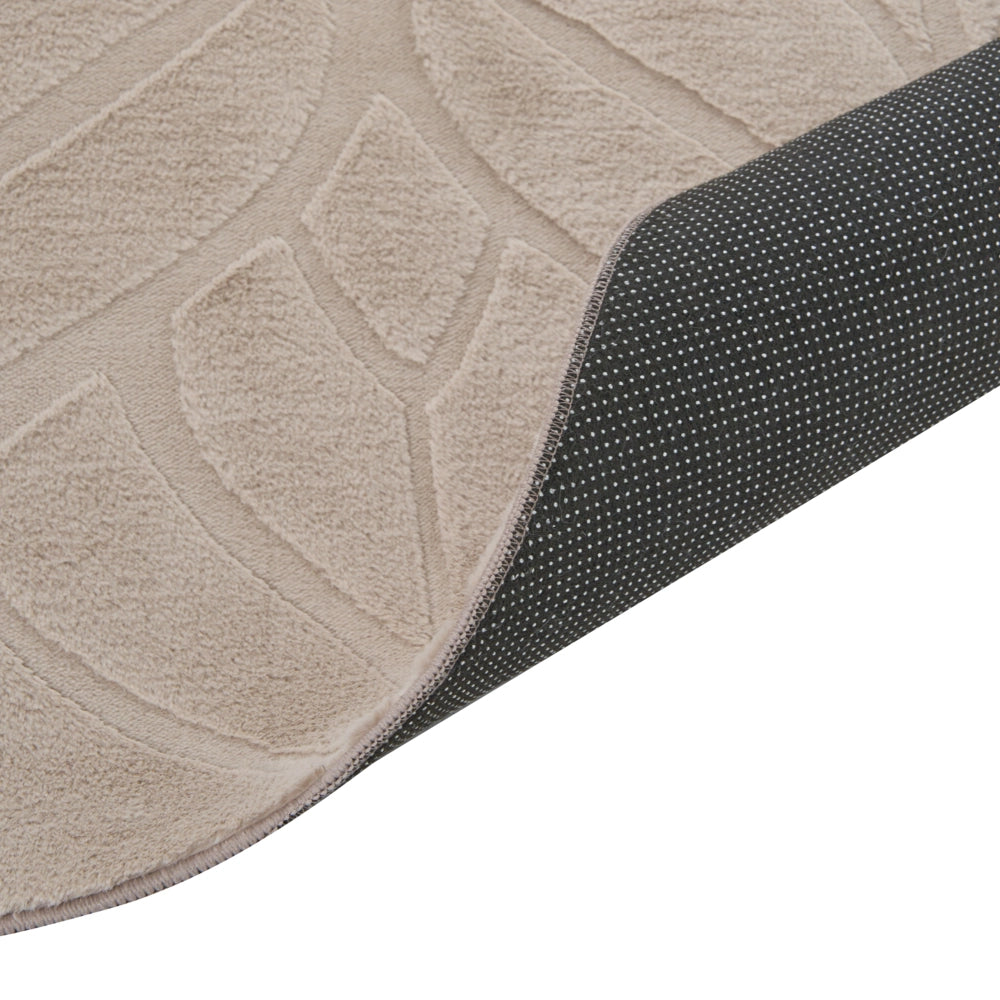 Tappeto in pelliccia sintetica di coniglio, beige, in poliestere, rotondo da 160 cm, morbido e a pelo lungo, con motivo a foglie
