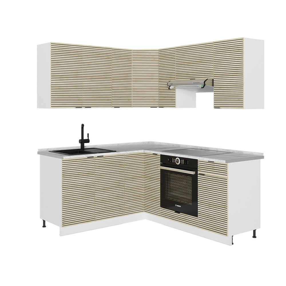 Cucina angolare completa Fame-Line Pannello in quercia/Bianco 190 x 60 cm, PL Marmo Vicco