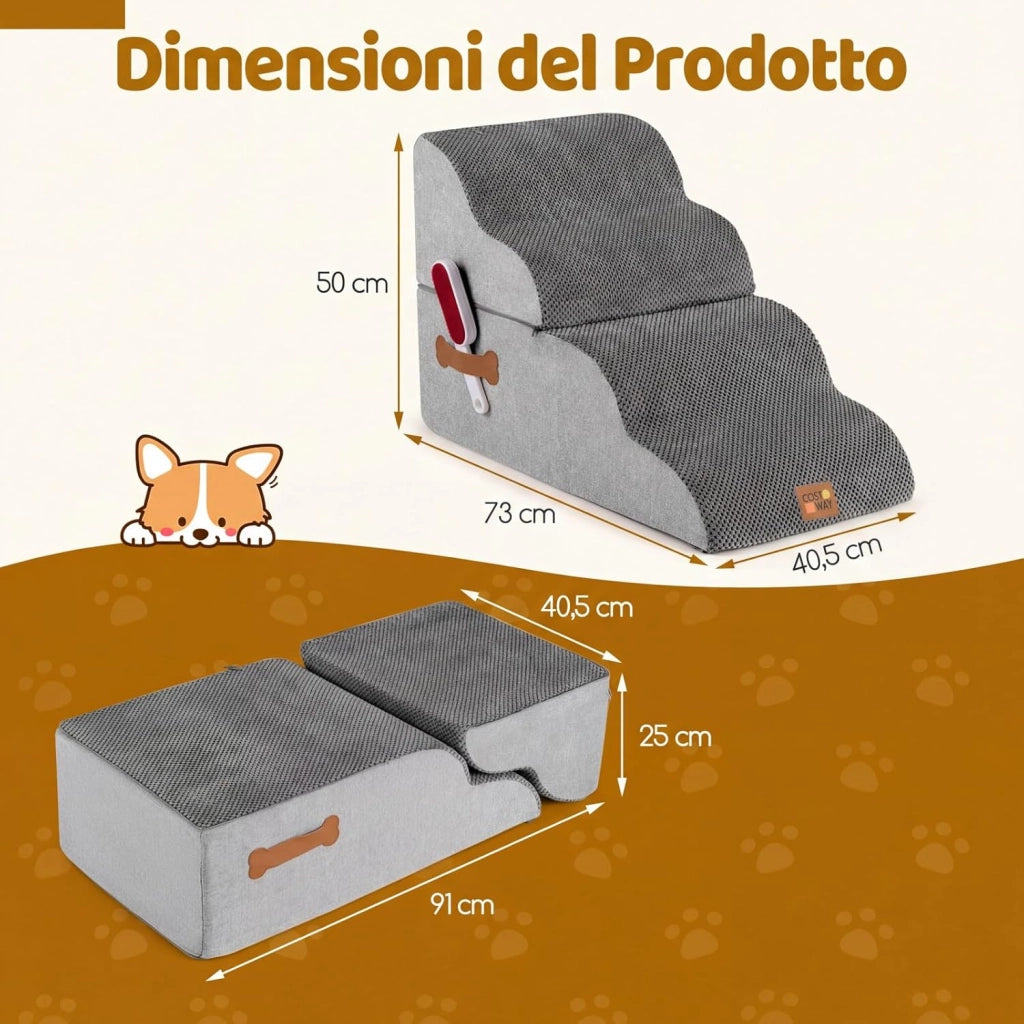 Scaletta per Cani a 4 Gradini Altezza 50 cm, Scala Cane in Spugna per Salire Letti Alti, Divani e Poltrone con Fondo Antiscivolo, Copertura Lavabile, Scala per Cani e Gatti (73 x 40,5 x 50 cm)