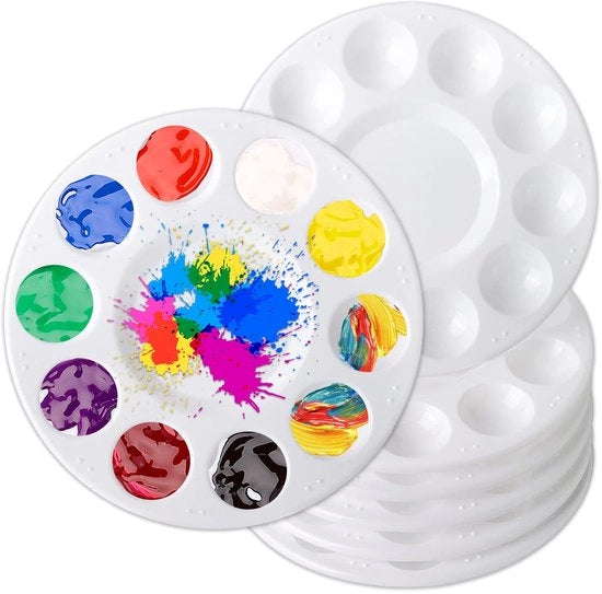 Palet a colori 16 cm - 7 sezioni - Palette per acrilico - Paletta a colori - Palette per pittura - Alta qualità plastica - Leggero 20 gr