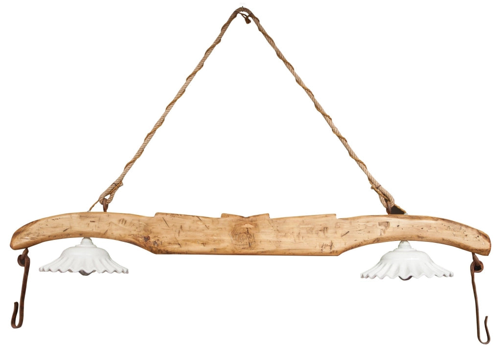 Biscottini Giogo lampadario in legno massello di tiglio finitura naturale. Made in Italy