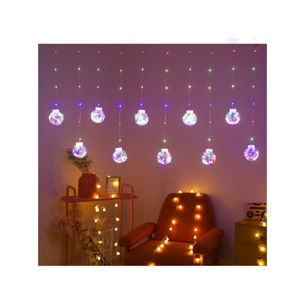 Trade Shop - Tenda Luminosa 10 Palline Di Natale 3 Metri Con Neve Luce Led Calda Fredda Rgb - -rgb      -