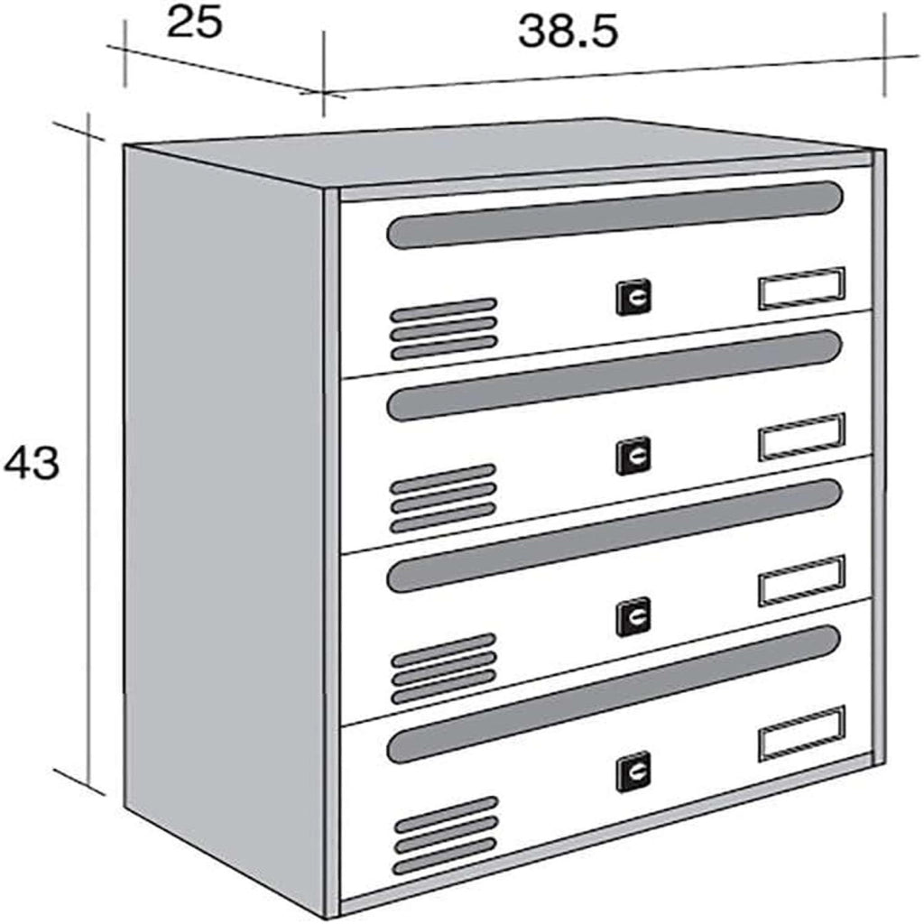 ALUBOX CUBO Cassette Postali Condominiali 4 Posti 43X38,5X25 Cm In Lamiera Zincata Cassetta Postale Condominiale Orizzontale Da Interno Ed Esterno Protetto COLORE: ARGENTO RAL 9006