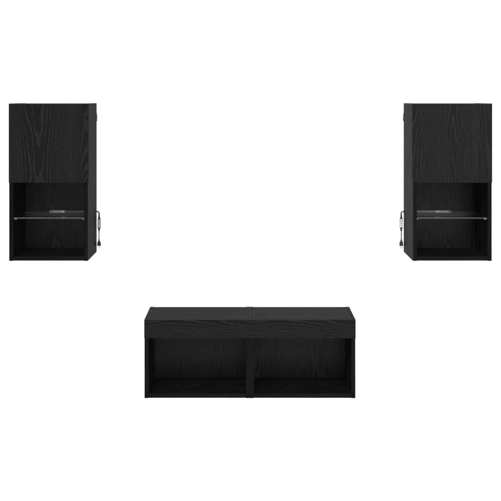 Mobiletti TV da Parete 4 pcs Rovere Nero Legno multistrato 3402916