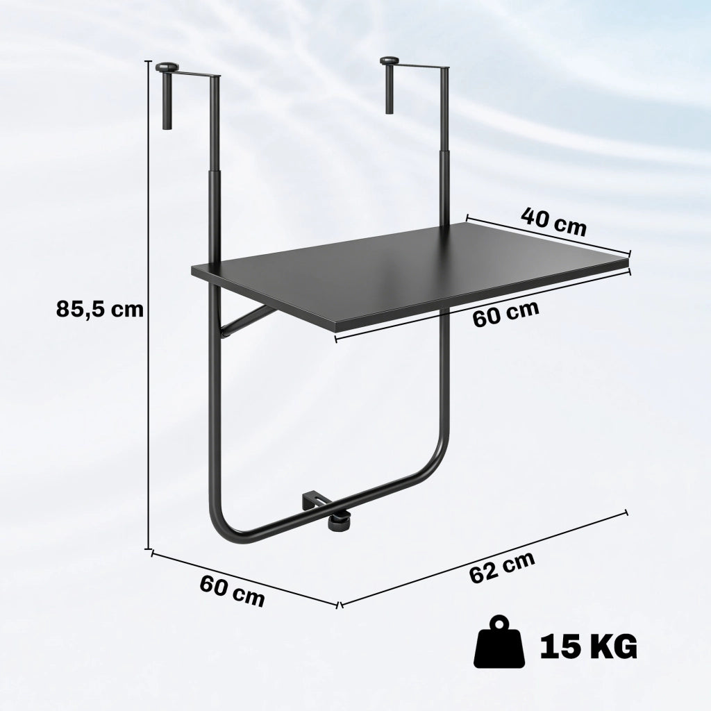 Tavolo da balcone regolabile per ringhiera ¨C zephmum ¨C Nero metallo 62x60x85.5cm