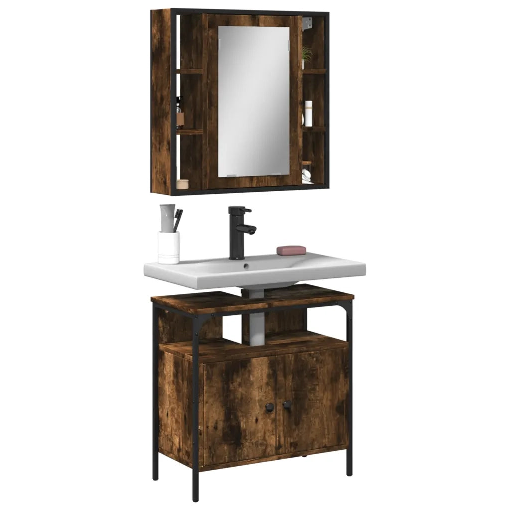 Set Mobili da Bagno 2 pz Rovere Fumo in Legno Multistrato 3214717