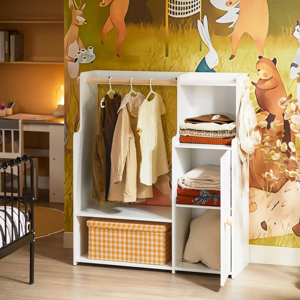 SoBuy Mobile per Bambini con Appendiabiti, Giardaroba per Bambini con scatole, Armadio per bambini, Bianco 94x35x110cm KMB110-W