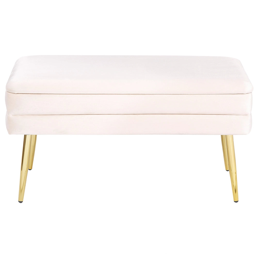 Panca portaoggetti per camera da letto velluto di poliestere crema gambe dorate design glam mobili da soggiorno a tinta unita