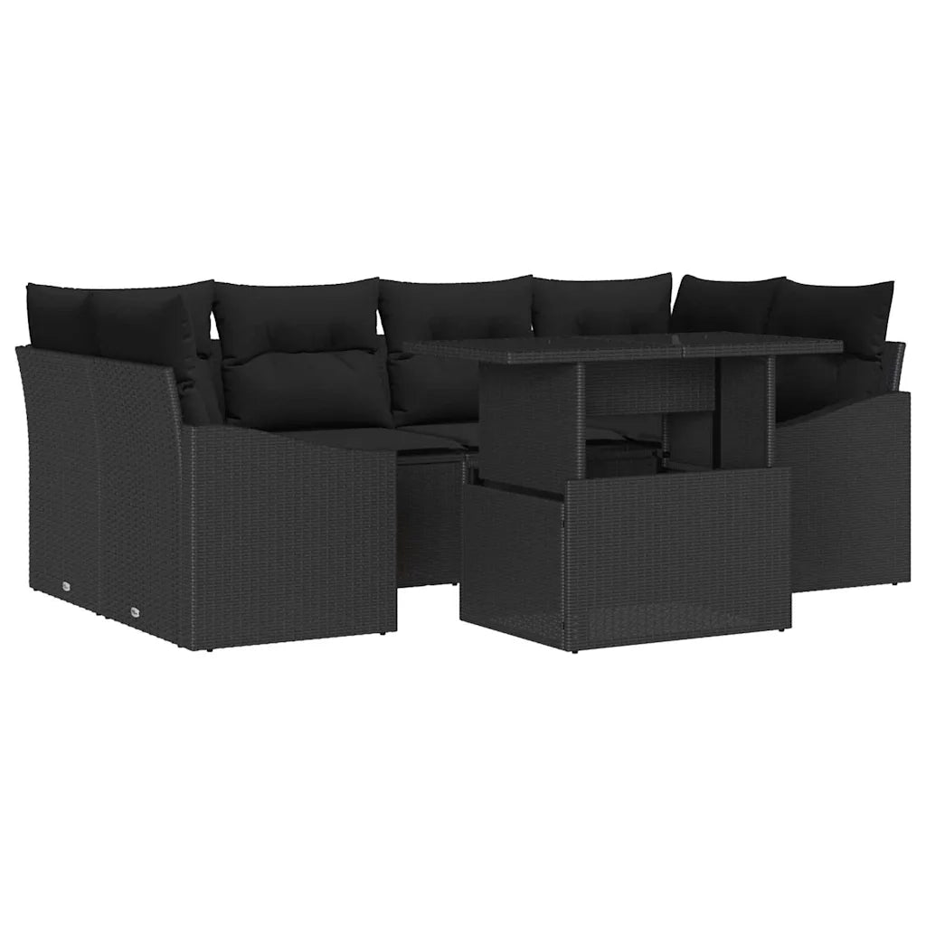 Set Divano da Giardino con cuscino 7 pcs Nero polyrattan 3348939