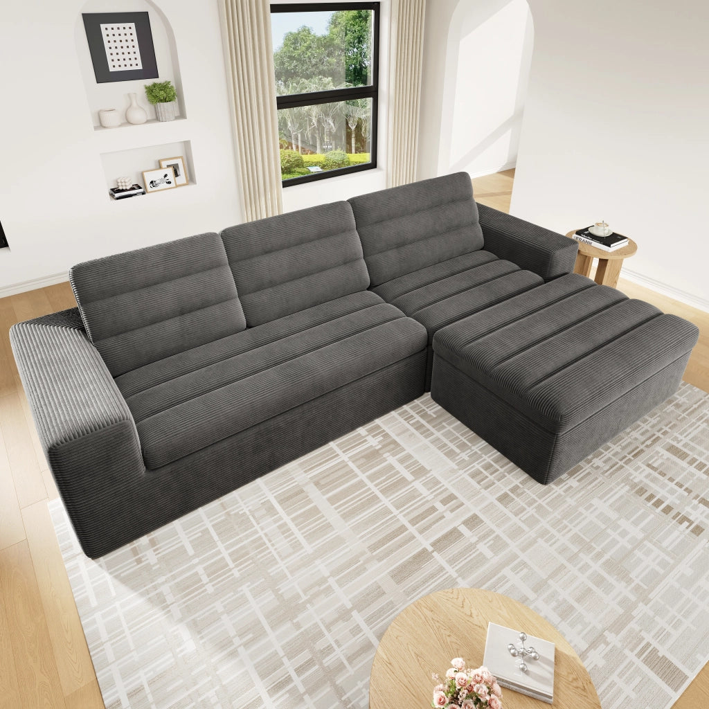 DIVANO Modulare angolare 253x161x89 cm in corduroy grigio scuro