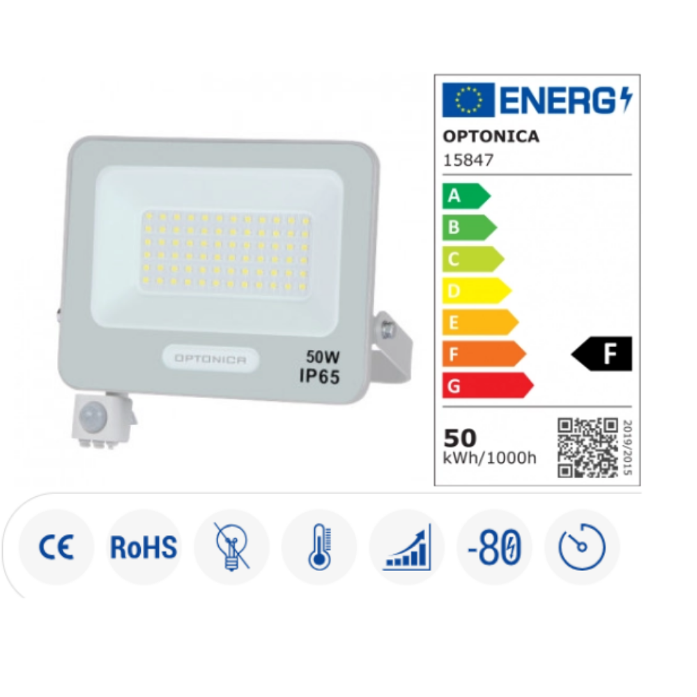 Proiettore led smd corpo bianco con sensore di movimento e cavo da 15 cm ip65