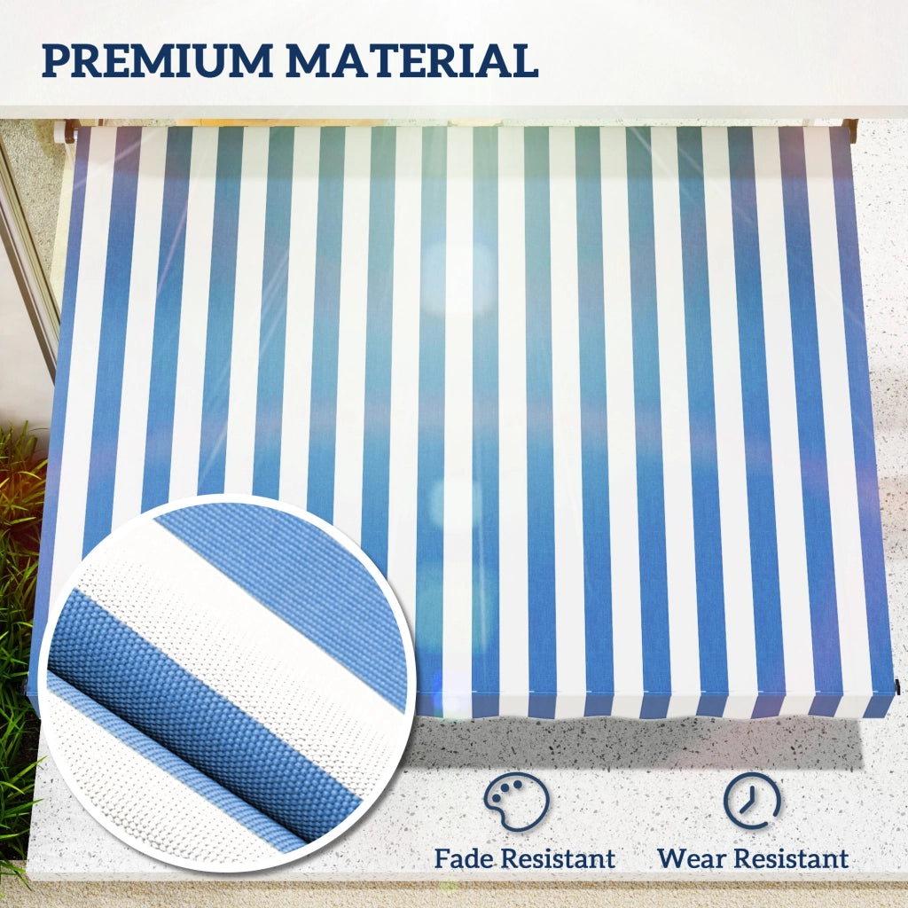 Tenda a braccio pieghevole con morsa per altezza regolabile 200x150cm blu/bianco realizzata in alluminio per terrazza e balcone