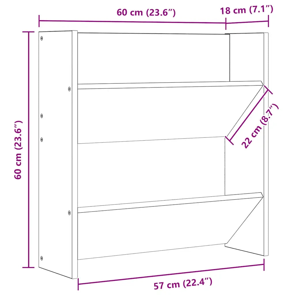 Scarpiera a Muro Grigio Cemento 60x18x60cm in Legno Multistrato 806726