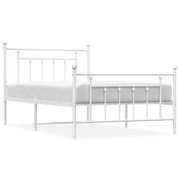 Letto singolo | Letto per adulti | Giroletto con Testiera e Pediera Metallo Bianco 100x200 cm