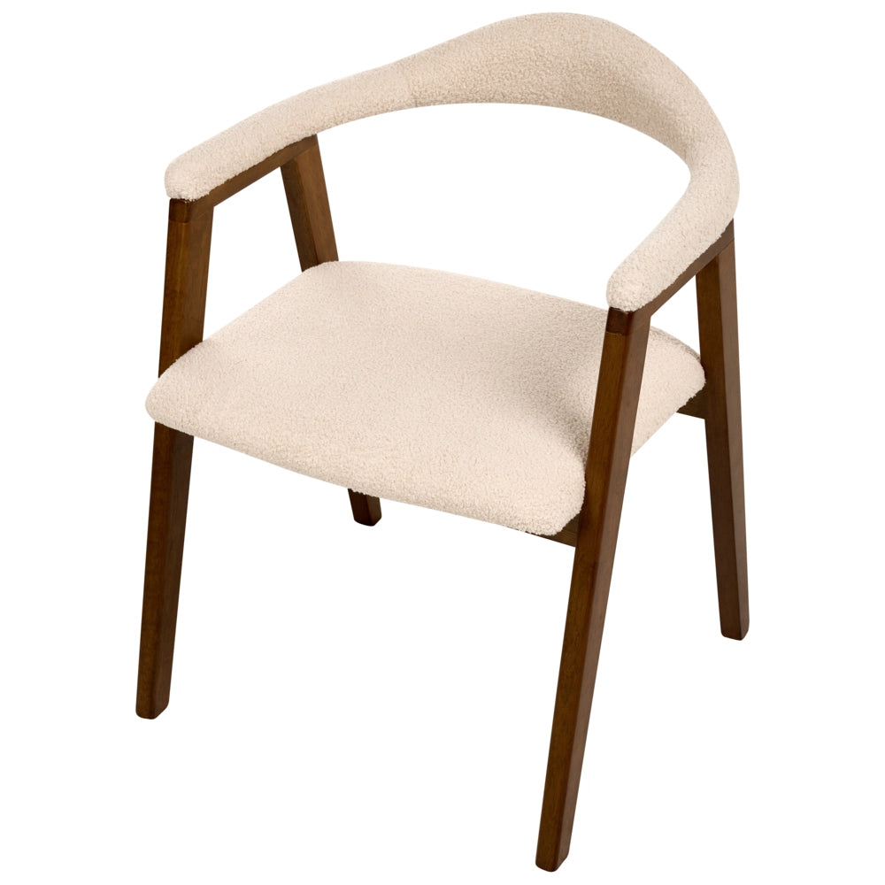 Set di 2 sedie da pranzo Marrone scuro Seduta imbottita Schienale Boucle Poliestere Gomma Struttura in legno Stile retrò Sala da pranzo