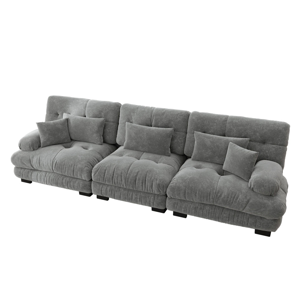 Divano modulare in chenille grigio con seduta profonda e imbottitura elastica HOMVRA