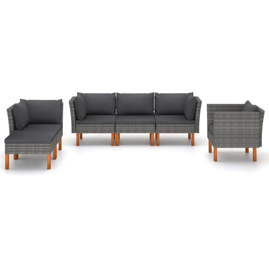 Set di mobili da giardino mobili da esterno set da 6 pezzi resina intrecciata e legno di eucalipto grigio 02_0017053