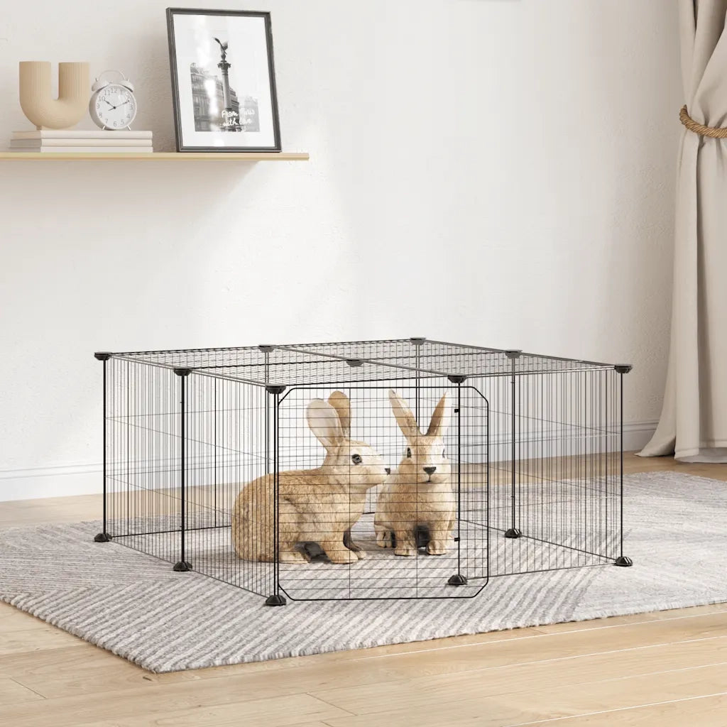 Gabbia per Animali 12 Pannelli con Porta Nero 35x35 cm Acciaio 3114054