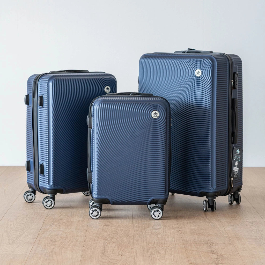 Coveri Set Di 3 Valigie Rigide ABS Valigia Da Viaggio Con Chiusura Lucchetto Combinazione Grande Media Piccola Forti Resistenti Manico Telescopico Ruote Staccabili Trolley Blu