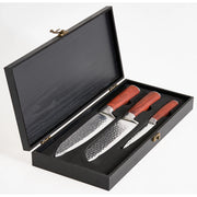 Set di 3 coltelli da cucina moderni affilati a mano, durezza 62 HRC acciaio inossidabile damasco marrone