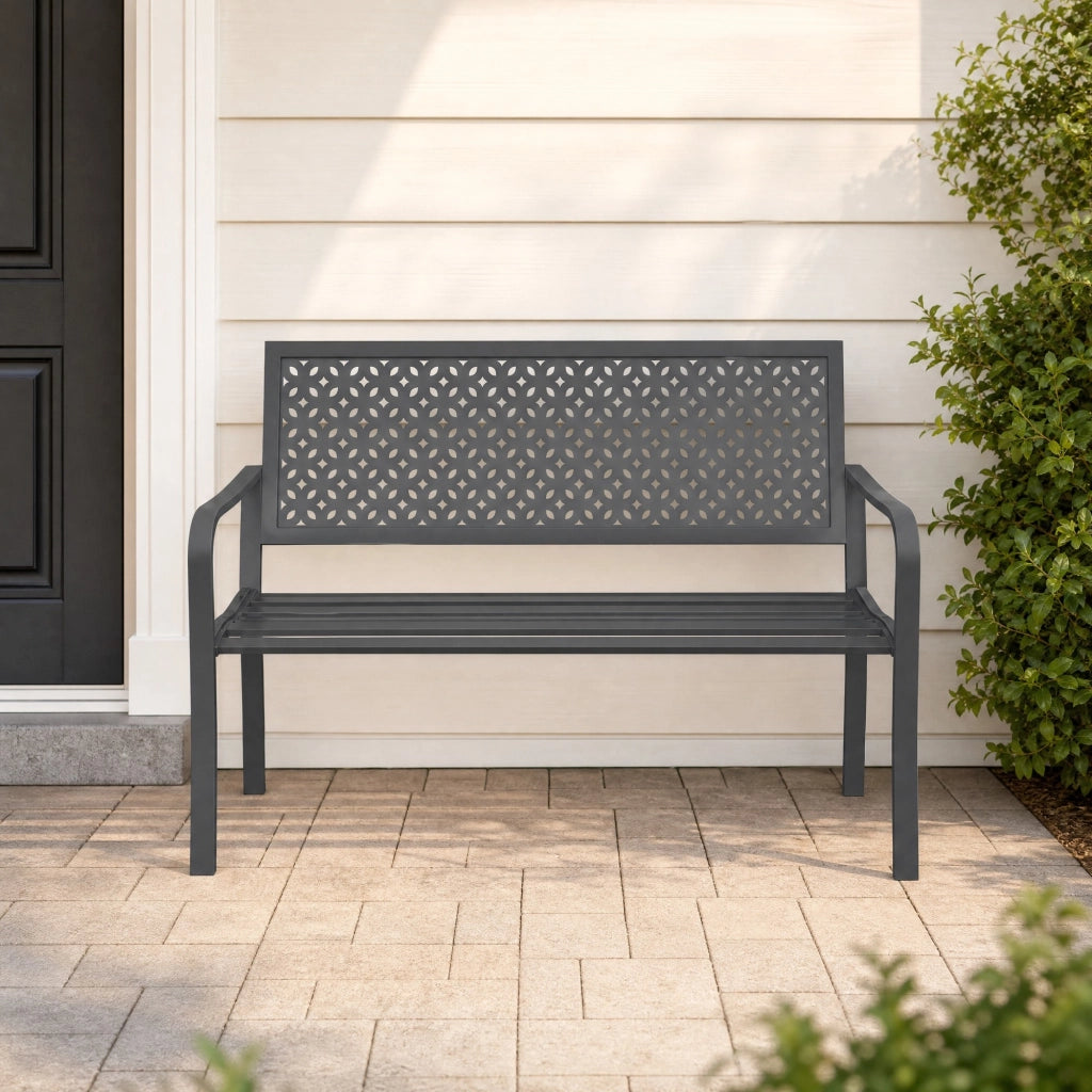 Panca da giardino a 2 posti in metallo grigio scuro, resistente alle intemperie, struttura in acciaio, portata 240 kg