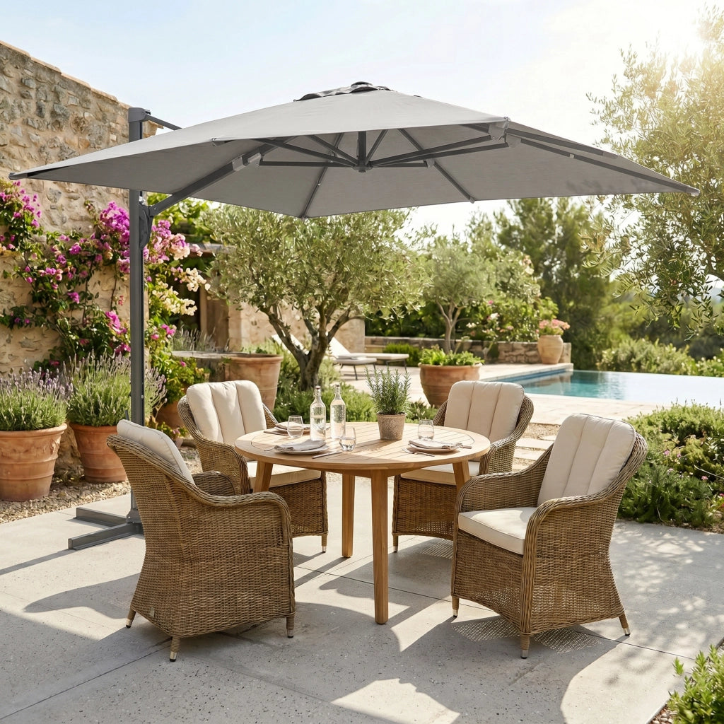 Ombrellone a Sbalzo con Base ¨C zephmum ¨C Poliestere, Alluminio, Grigio Chiaro, 365x297x256 cm