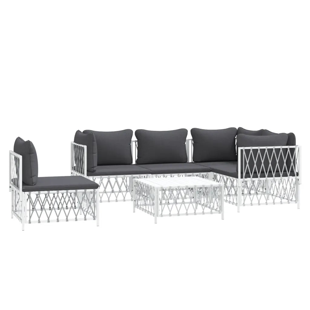 Set Salotto da Giardino 6 pz con Cuscini in Acciaio Biancocod mxl 124507