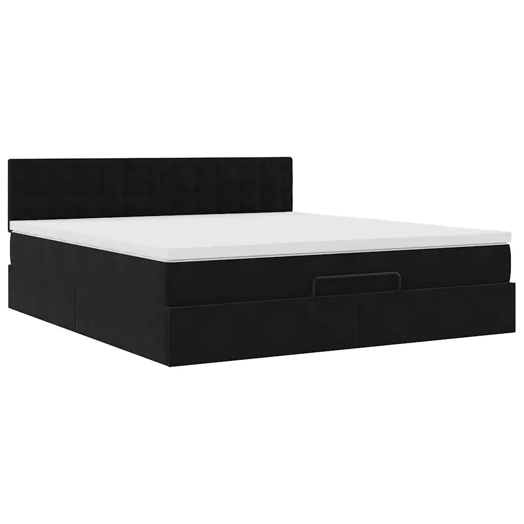 Struttura Letto Pouf con Materasso Nero 160x200 cm in Velluto 3311929