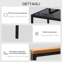 Set 4 Pezzi Salotto da Esterni con 2 Sedie, Divano e Tavolino Mobili da Giardino in Rattan e Acciaio Nero