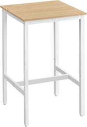 VASAGLE Tavolino da Bar, Tavolino Alto Quadrato per Colazione, Struttura in Acciaio, 60 x 60 x 92 cm, Montaggio Facile, per Cucina Soggiorno, Stile Moderno, Beige Rovere e Bianco Classico LBT025W09