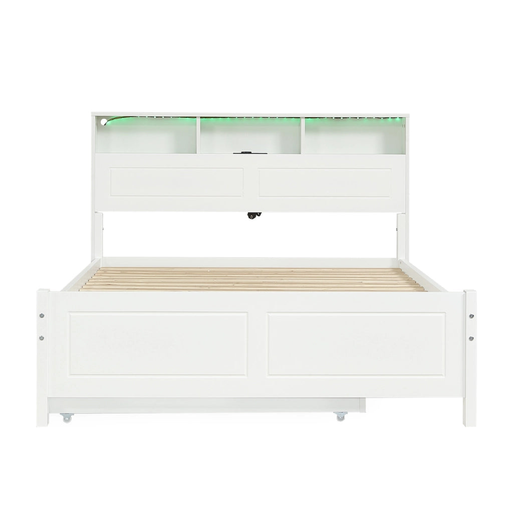 Letto matrimoniale 120x200 cm con letto estraibile e presa di ricarica in pino e MDF bianco