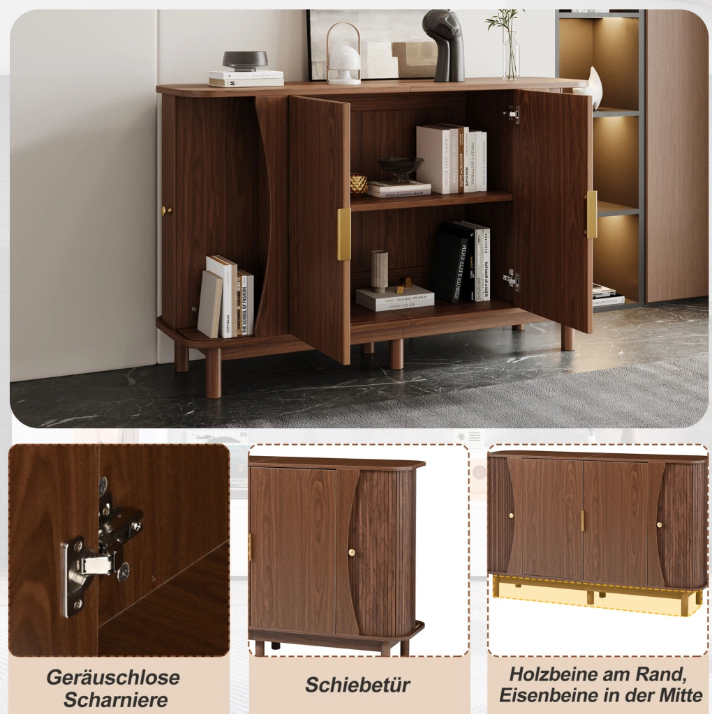 Sideboard in MDF effetto noce 140x40x88 cm; con ripiano regolabile e ante