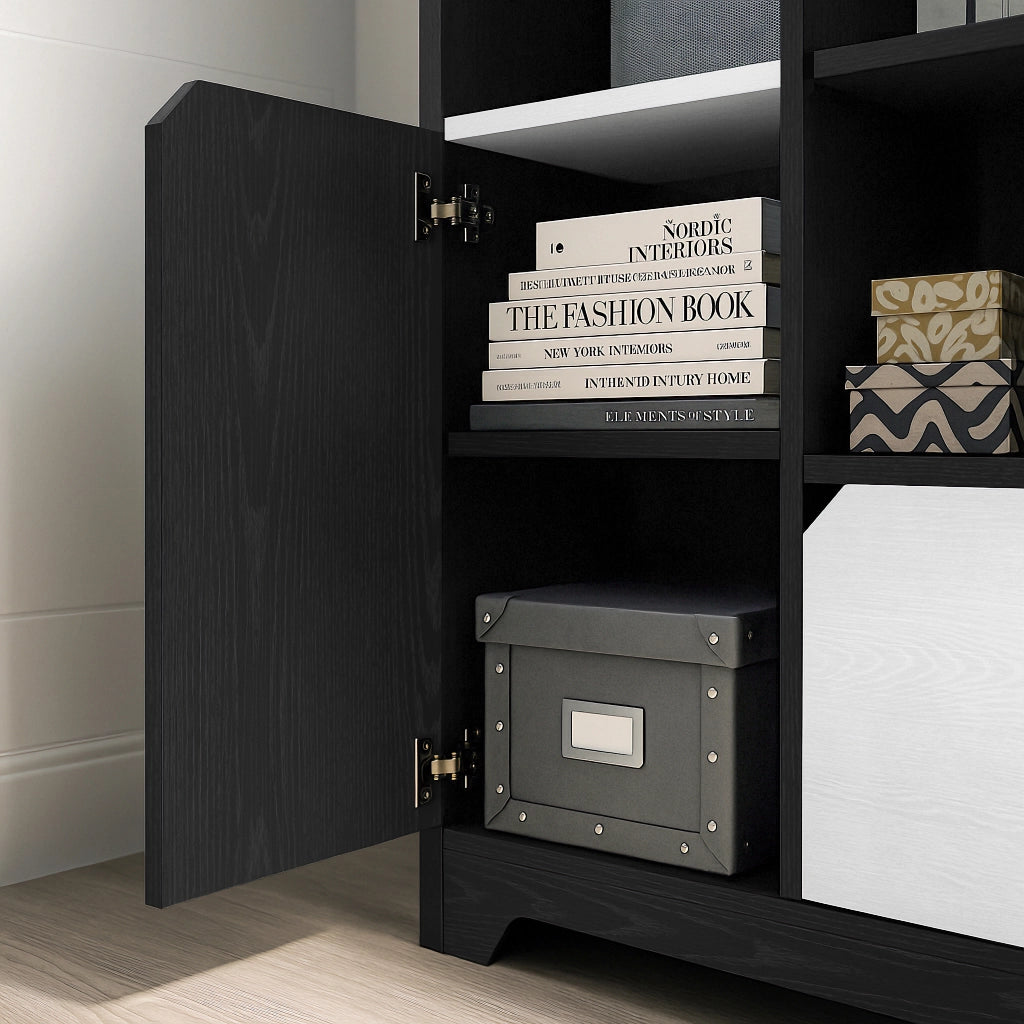 OKWISH Libreria con 2 Ripiani Aperti e 1 Anta, Mobile Contenitore Moderno, 60 x 35 x 160 cm, Nero