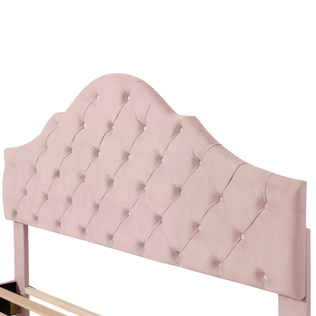Letto imbottito 140x200 cm con rete a doghe e testiera regolabile in velluto rosa