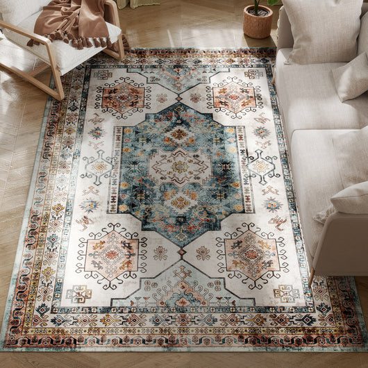 Tappeto Vintage Antiscivolo e Lavabile 230x160 cm a Pelo Corto in Effetto Cashmere Multicolore