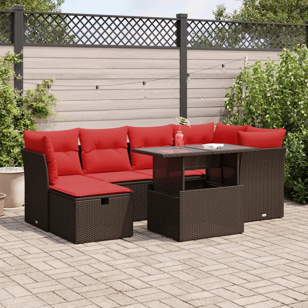 Set Divani Giardino 7 pz con Cuscini Marrone Polyrattan Acacia 3327784