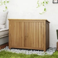 Armadio da Esterno in Legno Porta Attrezzi con 2 Porte e 2 Ripiani, 110x50x85 cm, Marrone