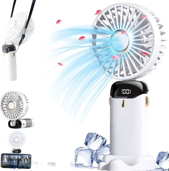 Ventilatore portatile – Ricaricabile e portatile – 5 velocità – USB-C – Ventilatore da tavolo e portatile – Silenzioso e potente – Bianco