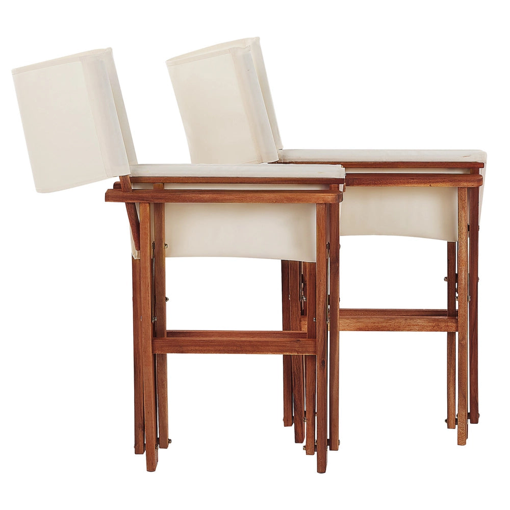 Set di 2 sedie da regista da giardino in legno scuro con tessuto di ricambio in tessuto acacia astratto bianco sporco con 2 Tele intercambiabili
