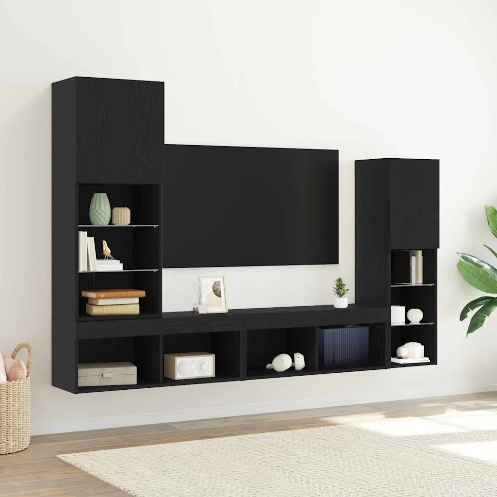 Mobile TV 4 pcs Rovere nero Legno multistrato 3334391