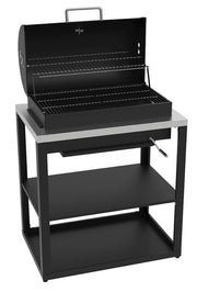 Mobile Cucina Barbecue a Carbone 90,2x60,7x94 cm con Ripiani Inferiori e 3 Griglie in Acciaio Nero
