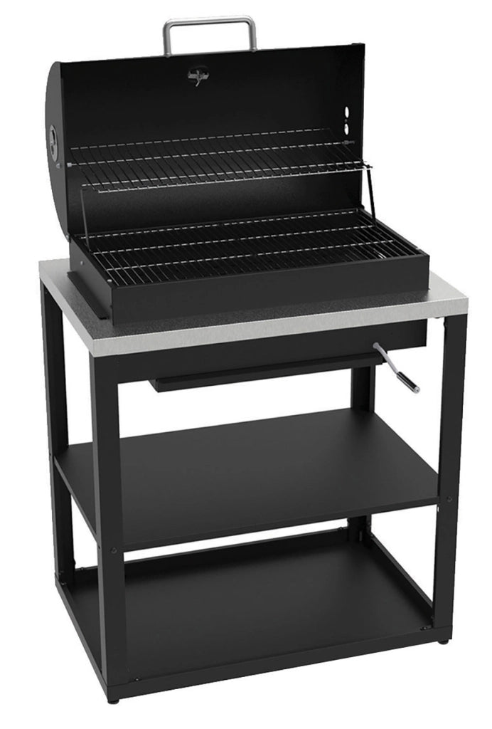 Mobile Cucina Barbecue a Carbone 90,2x60,7x94 cm con Ripiani Inferiori e 3 Griglie in Acciaio Nero