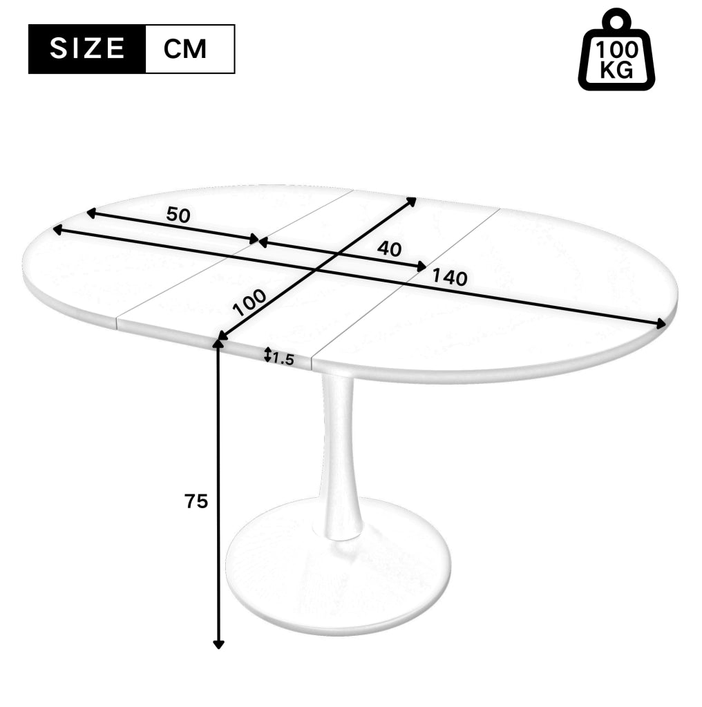 Tavolo da pranzo ovale allungabile 100/140 x 100 x 75 cm in MDF colore noce